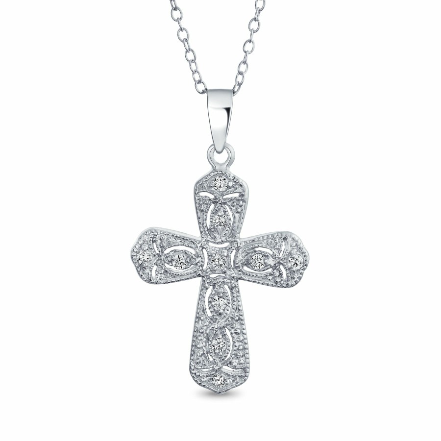 Shop Women Bling Jewelry Pendant Necklaces | Bridal Vintage Style Cz Cross Pendant Necklace .925 Sterling