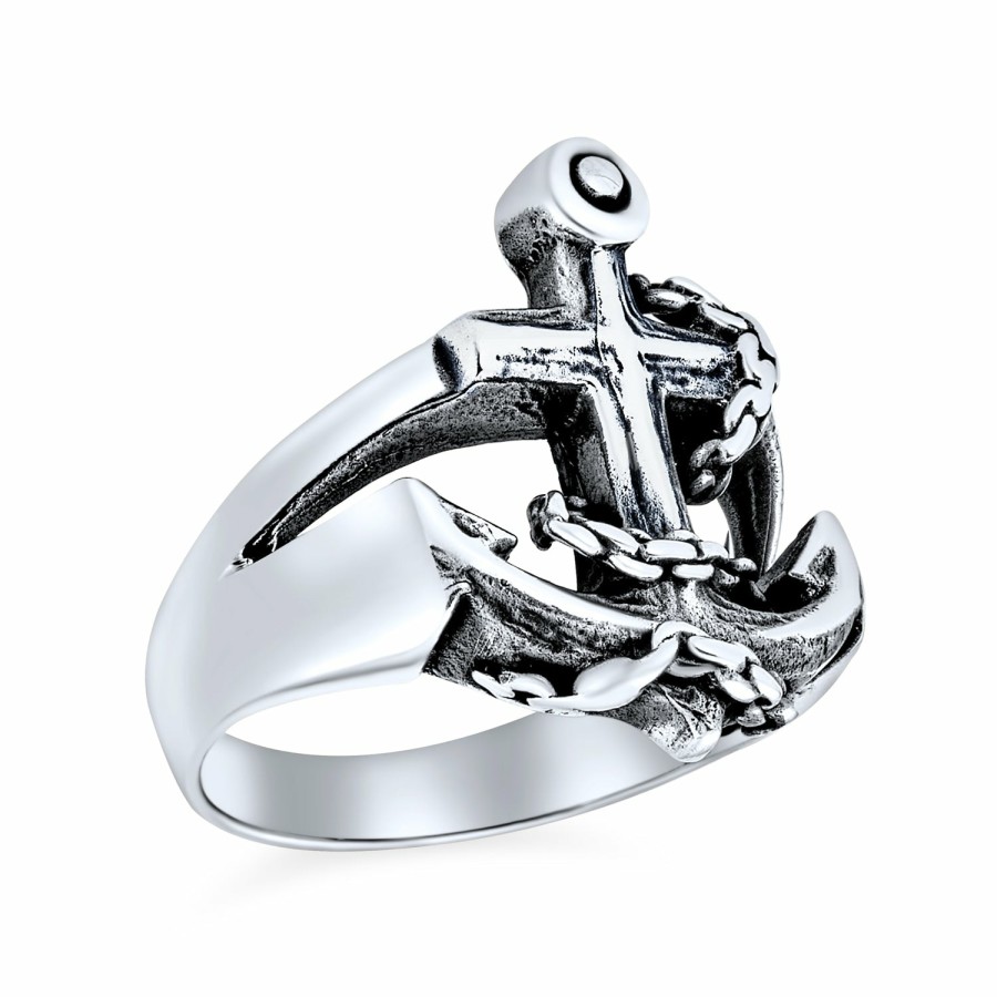 Shop Women Bling Jewelry Engravable Rings | Mens Sailor Boat Lover Sea Ocean Rope .925Sterling Anchor Ring Silver