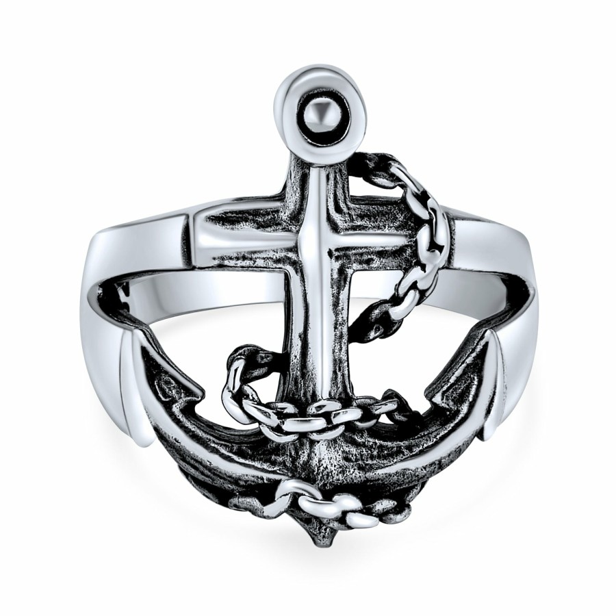 Shop Women Bling Jewelry Engravable Rings | Mens Sailor Boat Lover Sea Ocean Rope .925Sterling Anchor Ring Silver