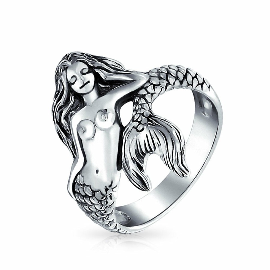 Shop Women Bling Jewelry Engravable Rings | Nautical Sea Nymph Siren Mermaid Ring 925 Sterling Silver 2Mm Band