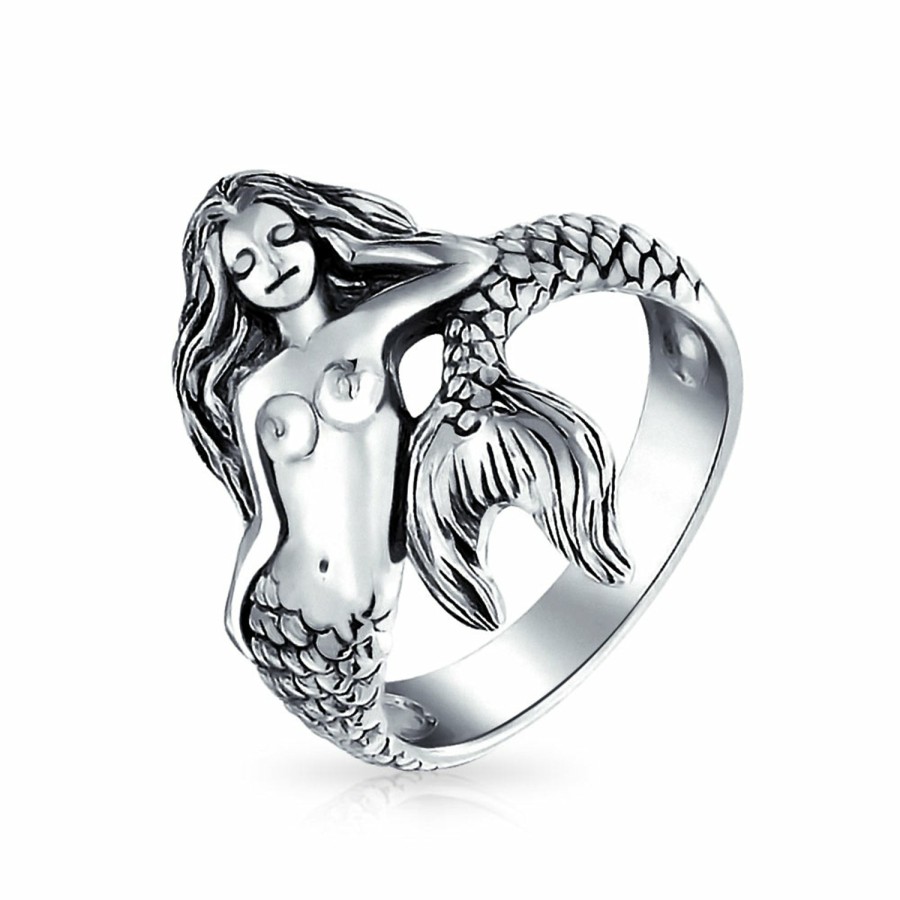 Shop Women Bling Jewelry Engravable Rings | Nautical Sea Nymph Siren Mermaid Ring 925 Sterling Silver 2Mm Band