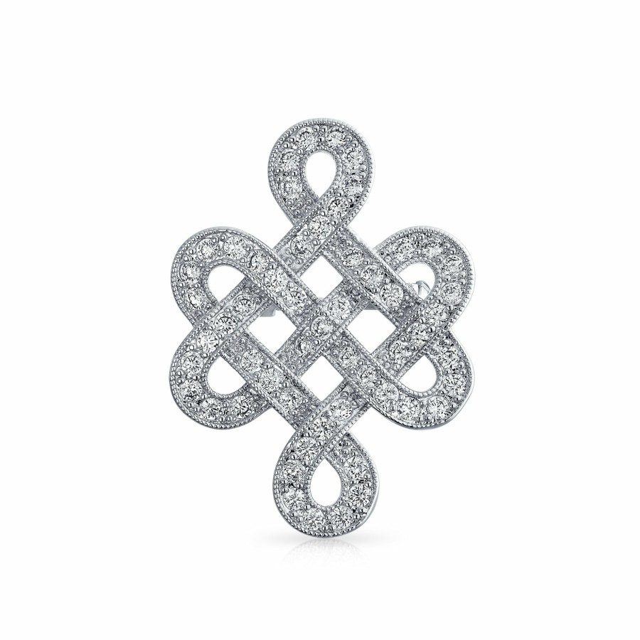 Shop Women Bling Jewelry Pins & Brooches | Celtic Love Knot Work Cubic Zirconia Pave Cz Wedding Brooch Pin