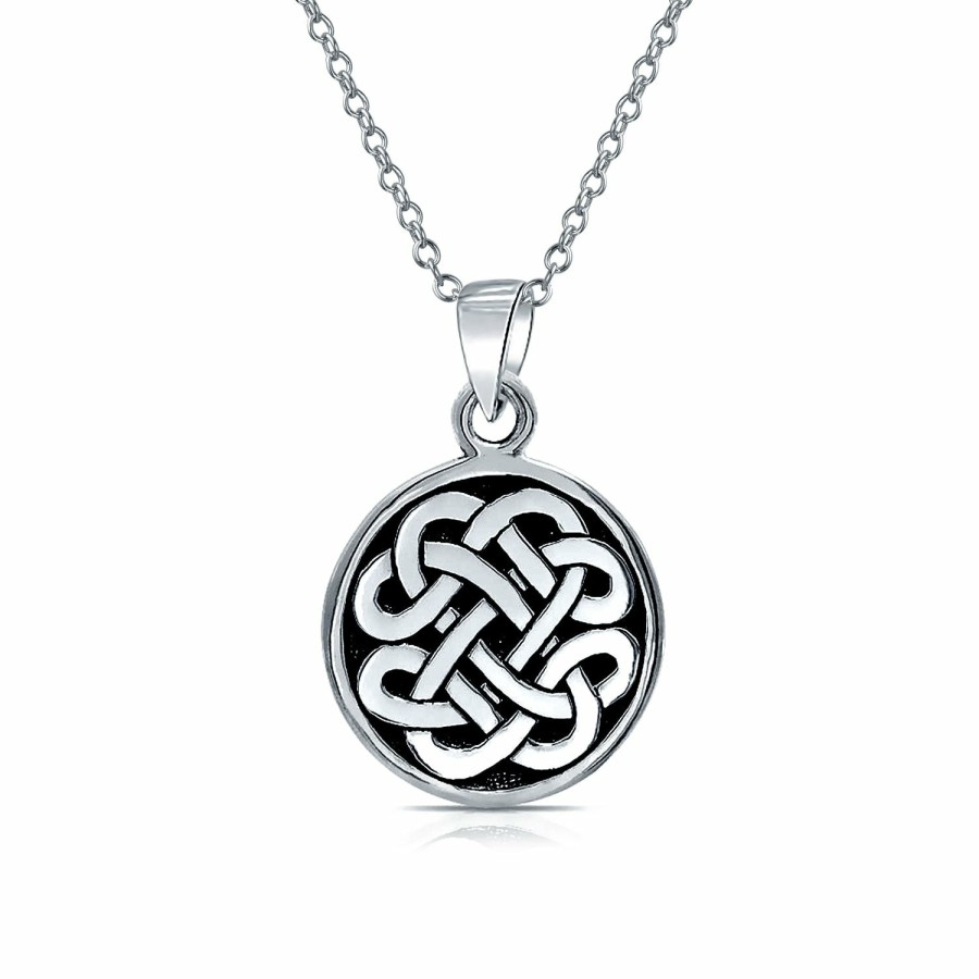 Shop Men Bling Jewelry Mens Engravable Necklaces | Medallion Celtic Knot Round Circle Disc Dangle Earrings Necklace Sterling