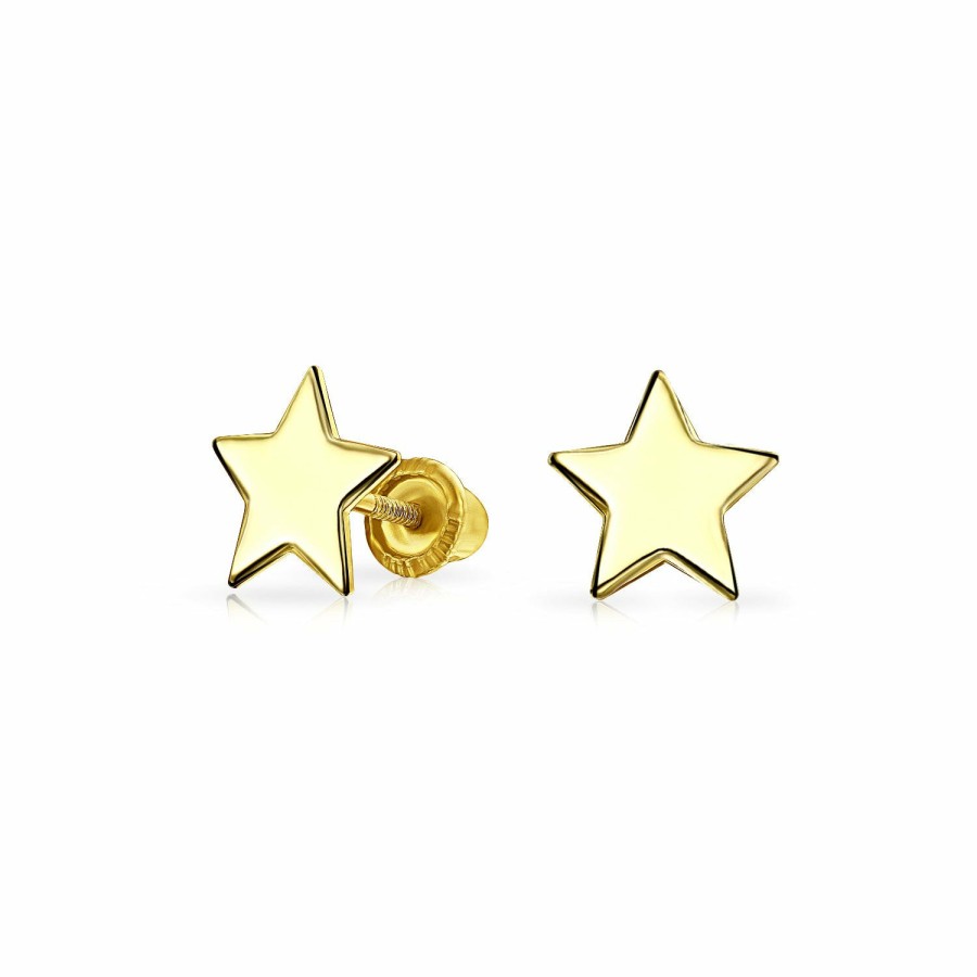 Shop Women Bling Jewelry Engravable Earrings | Minimalist Drop Ball Threader Star Stud Earrings Real 14K Yellow Gold