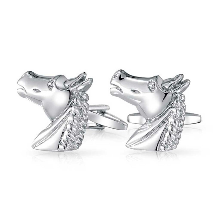 Shop Men Bling Jewelry Cufflinks | Western Horse Head Equestrian Shirt Cufflinks Silver-Tone Steel