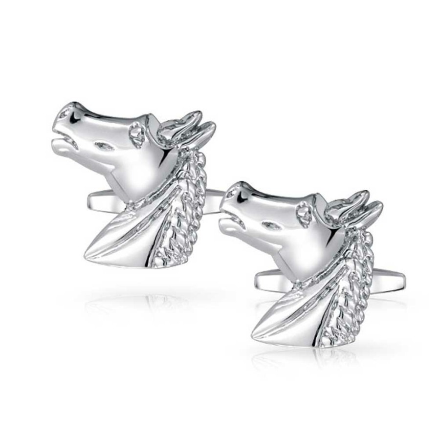 Shop Men Bling Jewelry Cufflinks | Western Horse Head Equestrian Shirt Cufflinks Silver-Tone Steel