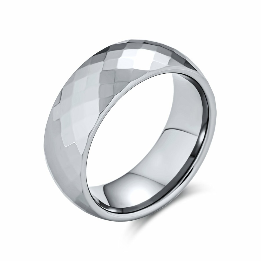 Shop Women Bling Jewelry Wedding Bands | Couples Faceted Prism Cut Titanium Wedding Band Rings Comfort Fit