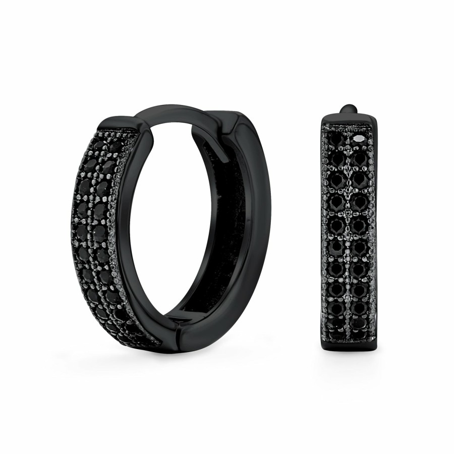 Shop Men Bling Jewelry Mens Earrings | Black Cubic Zirconia Huggie Hoop Earrings .925 Sterling Silver