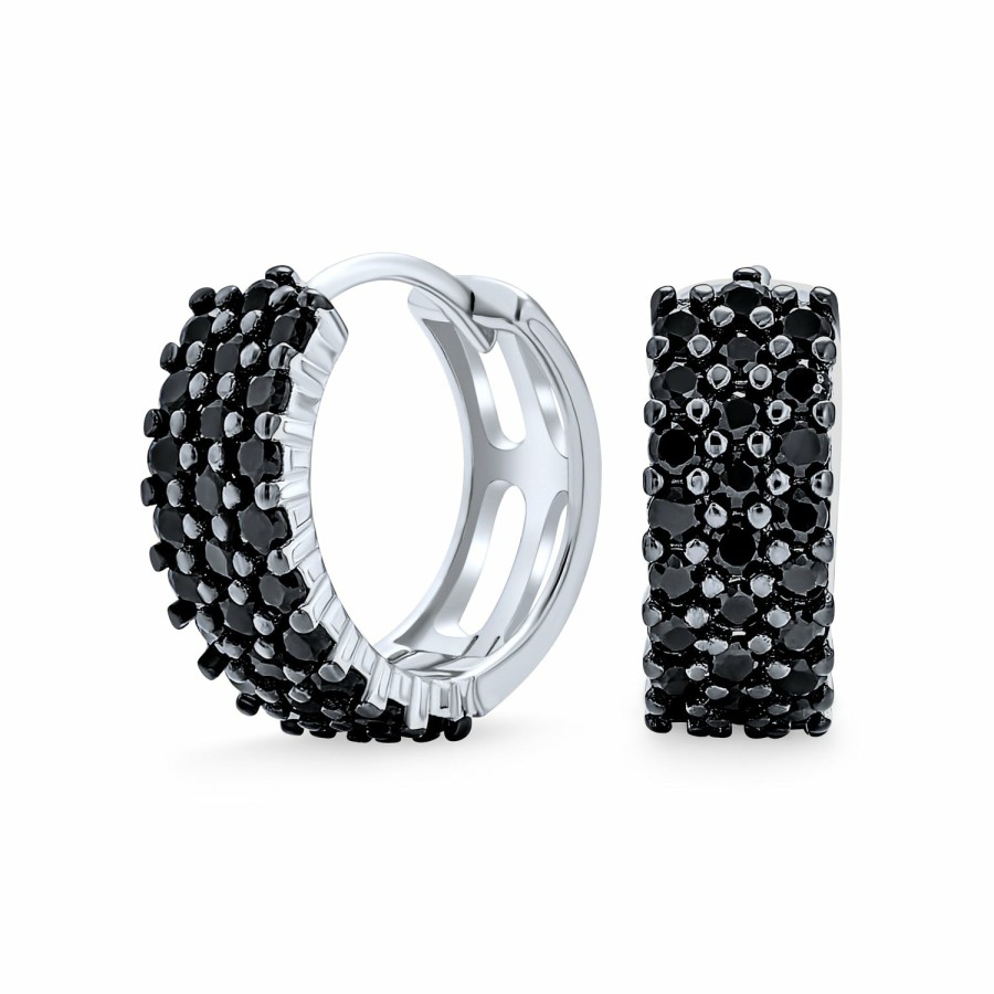 Shop Men Bling Jewelry Mens Earrings | Black Cubic Zirconia Huggie Hoop Earrings .925 Sterling Silver