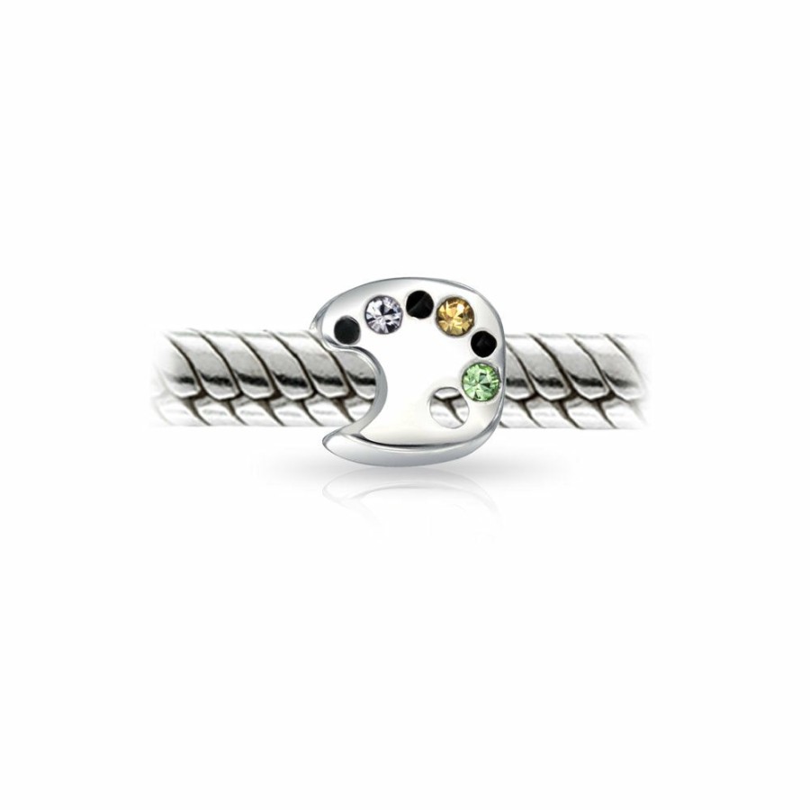 Shop Women Bling Jewelry Unique Charms | Artist Palette Painter Drawing Cz Color Charm Bead .925 Sterling Silver