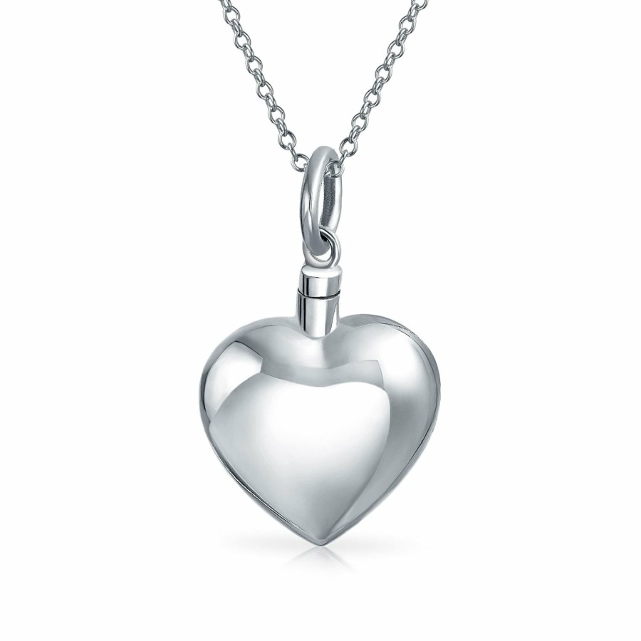 Shop Women Bling Jewelry Engravable Necklaces | Heart Shape Locket Pendant Memorial Cremation Urn Necklace For Ashes Silver