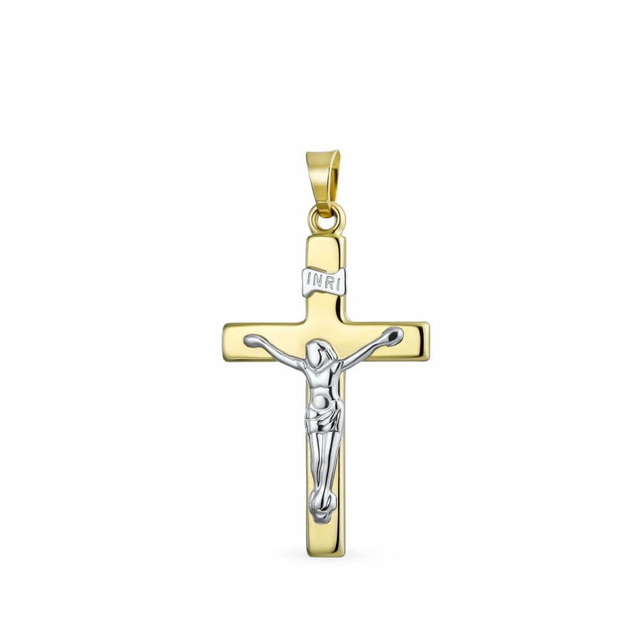 Shop Women Bling Jewelry Pendant Necklaces | 14K Yellow Religious Jesus Inri Crucifix Cross Pendant Gold