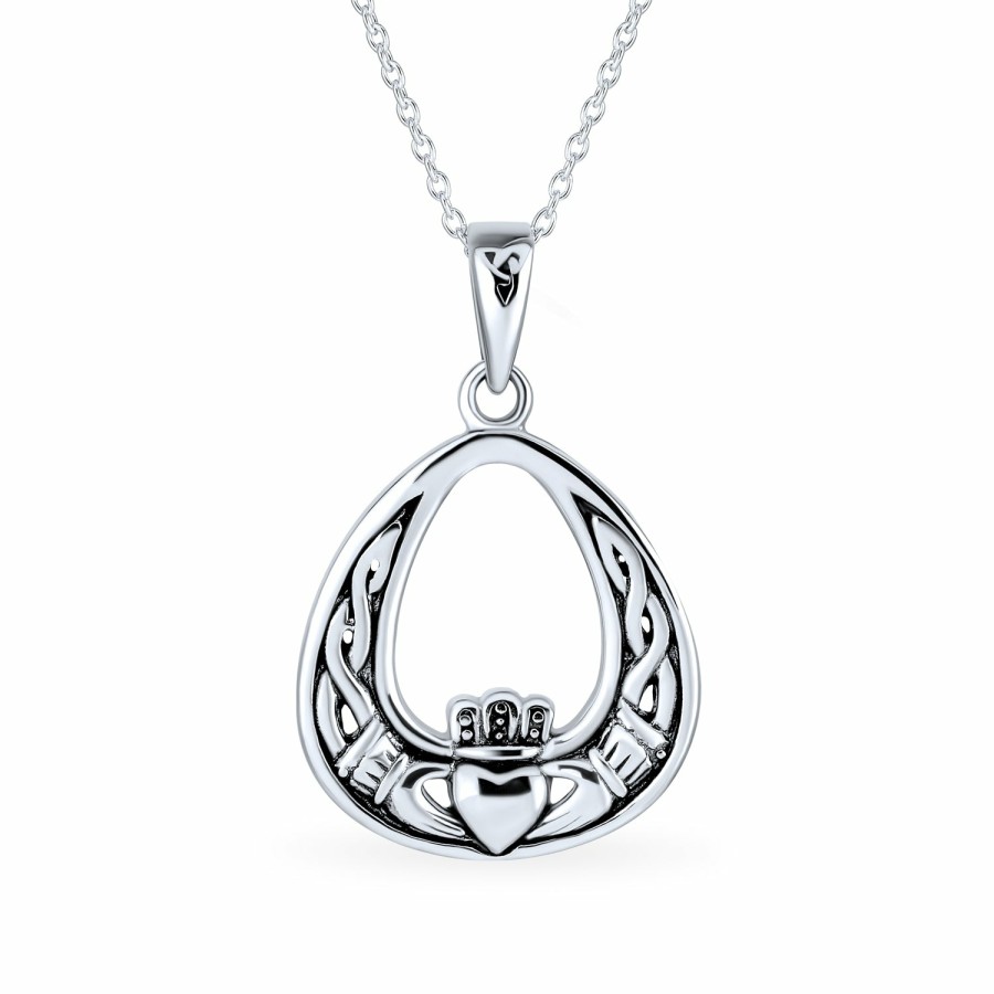 Shop Women Bling Jewelry Engravable Necklaces | Celtic Friendship Heart Claddagh Necklace Pendant Cz .925