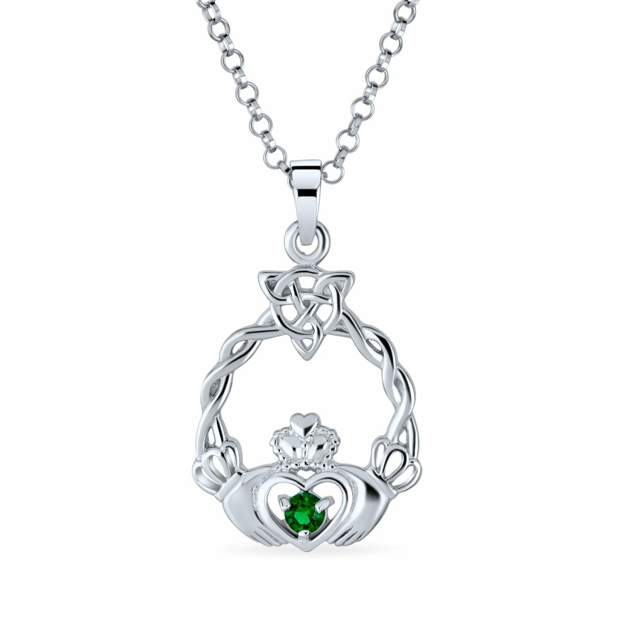 Shop Women Bling Jewelry Engravable Necklaces | Celtic Friendship Heart Claddagh Necklace Pendant Cz .925