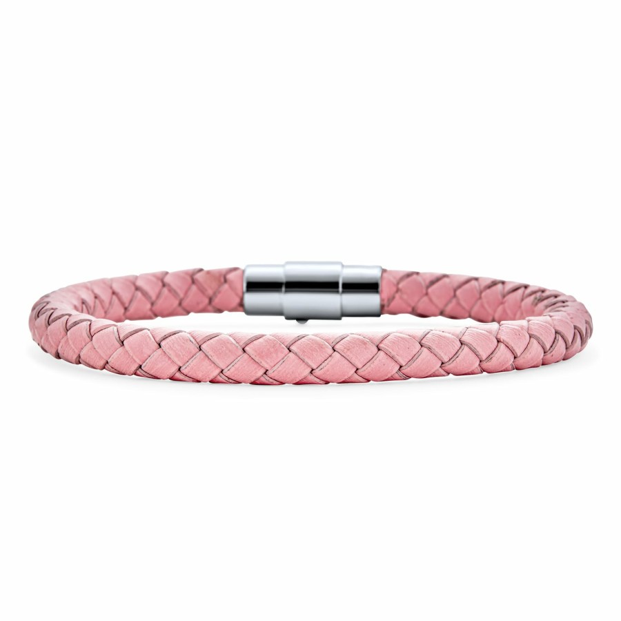 Shop Women Bling Jewelry Wrap Stretch Bracelets | Blue Woven Braided Faux Leather Bangle Bracelet Stainless Steel Pink