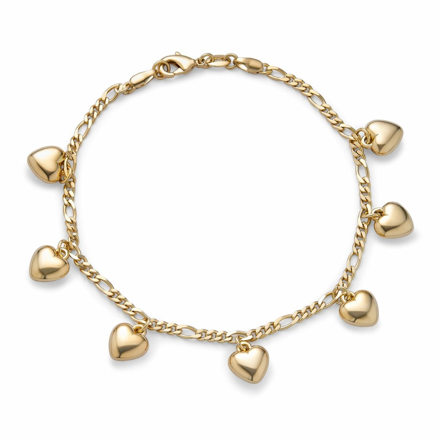 Shop Women Bling Jewelry Ankle Bracelets | Heart Charms Anklet Figaro Chain Gold Plated Brass