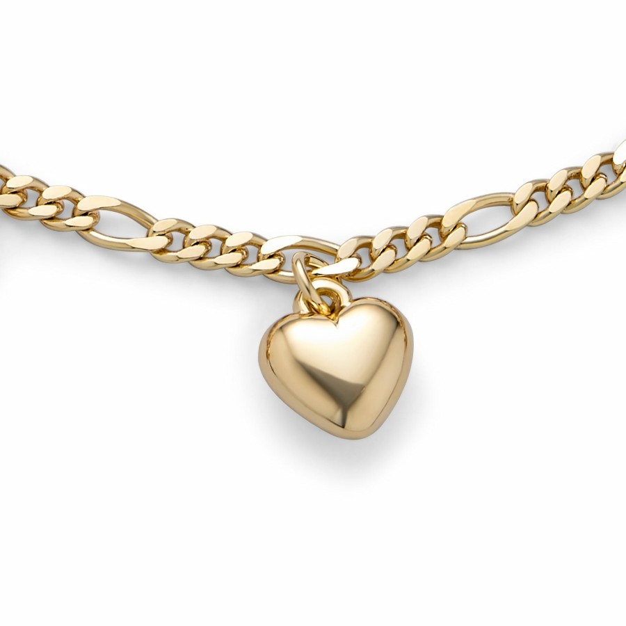 Shop Women Bling Jewelry Ankle Bracelets | Heart Charms Anklet Figaro Chain Gold Plated Brass