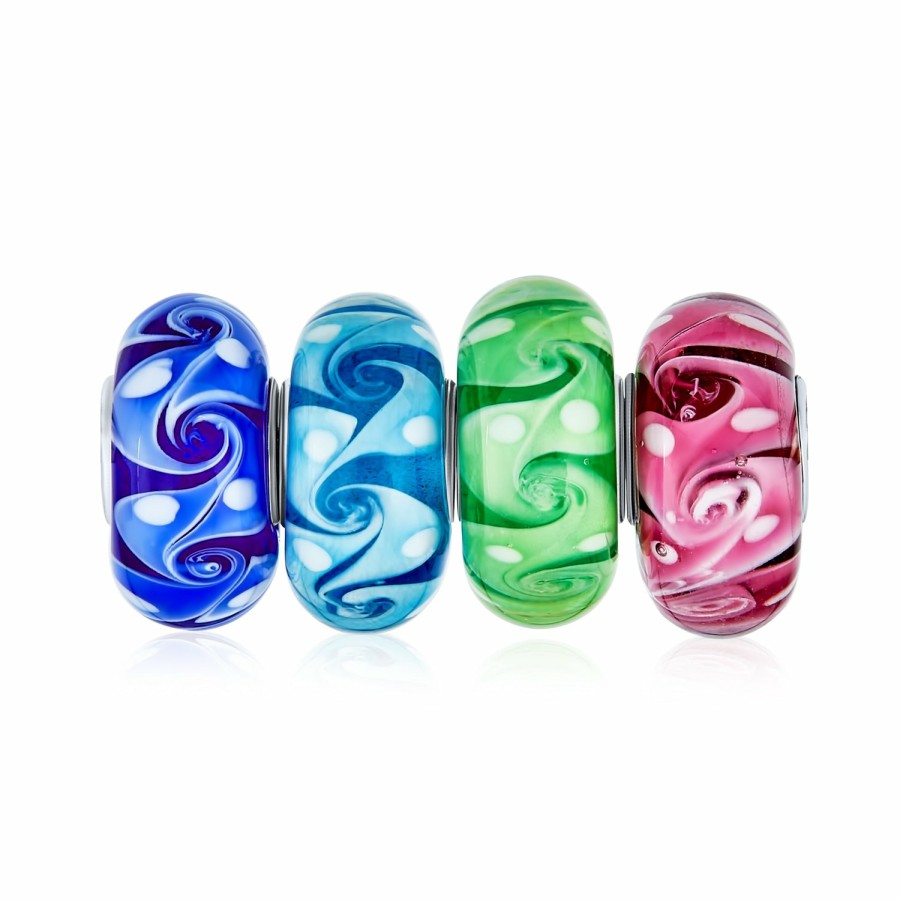 Shop Women Bling Jewelry Glass Crystal Beads | Ocean Wave Swirl Murano Glass Mix Set Of 4 Fit Charm Bracelet Silver