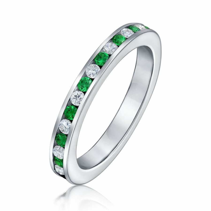 Shop Women Bling Jewelry Engravable Rings | Cubic Zirconia Stackable Cz Eternity Band Ring Birthstone Colors