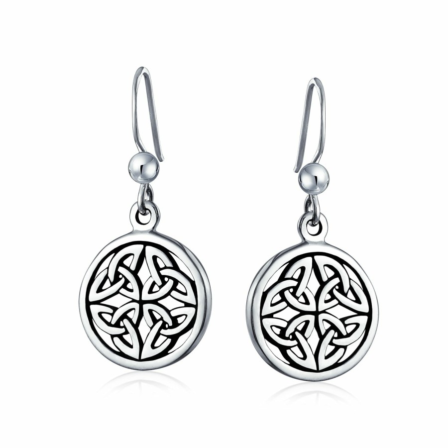 Shop Women Bling Jewelry Dangle Drop Earrings | Medallion Celtic Knot Round Circle Disc Dangle Earrings Necklace Sterling