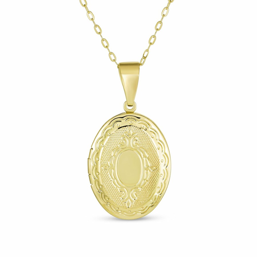 Shop Women Bling Jewelry Engravable Necklaces | Vintage Style Photo Oval Locket Necklace Hold Picture Gold Plated Silver