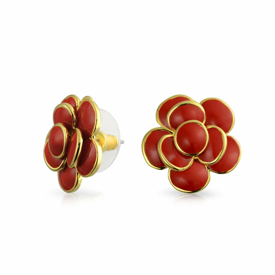 Shop Women Bling Jewelry Stud Earrings | Turquoise Rose Flower Spring Retro Stud Earrings Ears Gold Plated