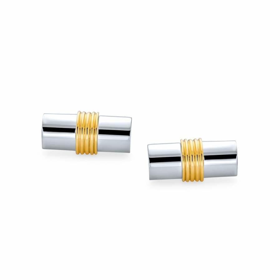 Shop Men Bling Jewelry Cufflinks | Two Tone Solid Round Bar Cufflinks Shirt Cufflinks Gold Plated Steel