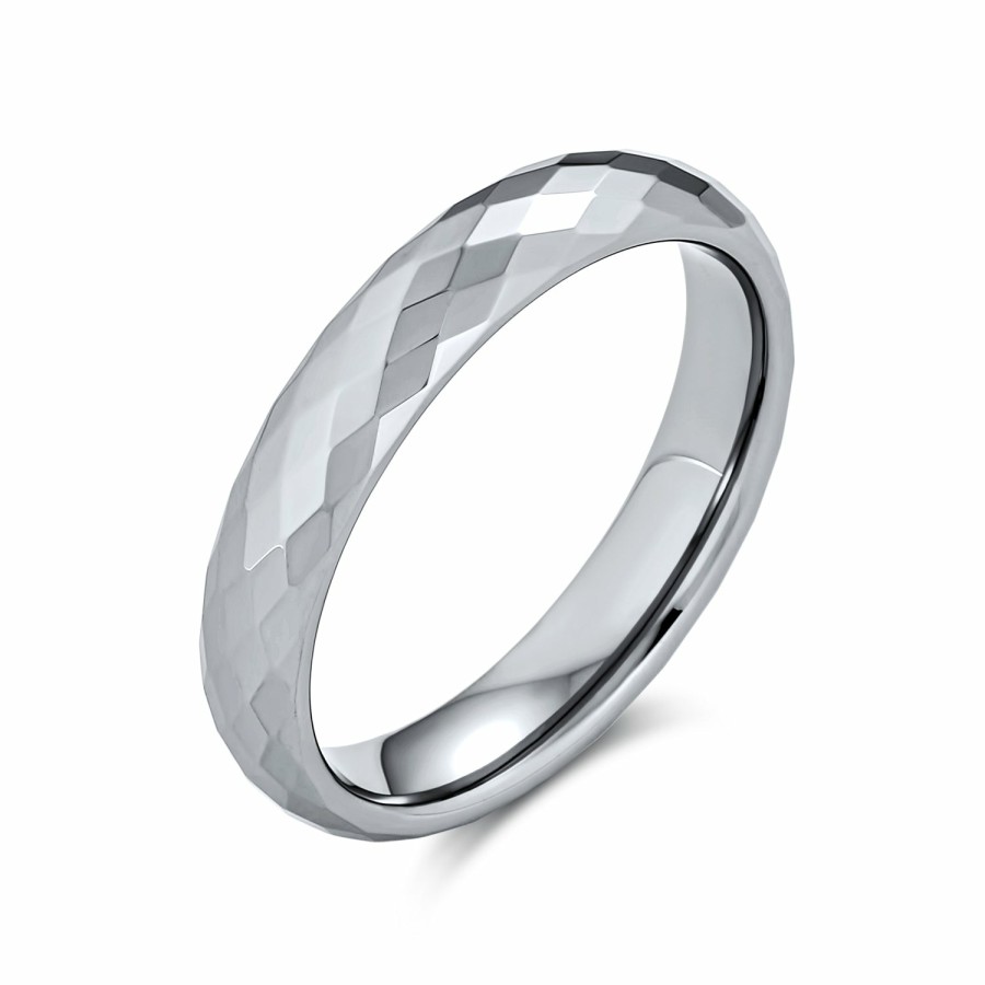 Shop Men Bling Jewelry Mens Engravable Rings | Couples Faceted Prism Cut Titanium Wedding Band Rings Comfort Fit