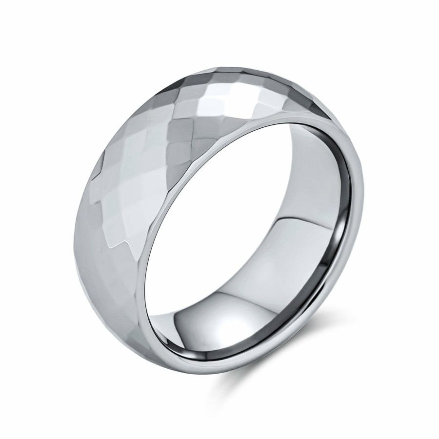 Shop Men Bling Jewelry Mens Engravable Rings | Couples Faceted Prism Cut Titanium Wedding Band Rings Comfort Fit