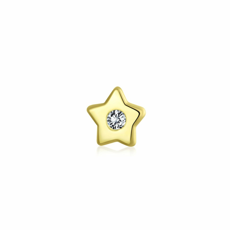 Shop Women Bling Jewelry Ear Piercing | Celestial Usa Patriotic Star Cz 1 Piece Earring 14K Gold Screwback