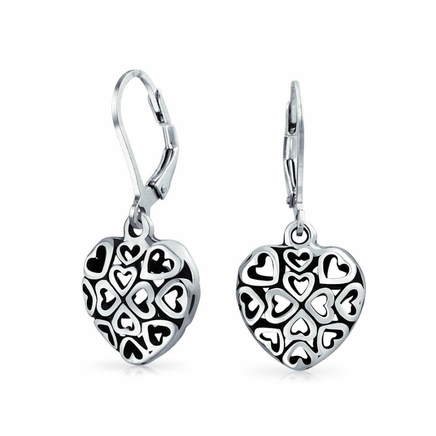 Shop Women Bling Jewelry Dangle Drop Earrings | Open Heart Filigree Hearts Lever Back Dangle Earrings .925