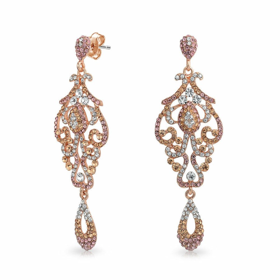 Shop Women Bling Jewelry Chandelier Earrings | Vintage Staement Crystal Lace Chandelier Earrings Gold