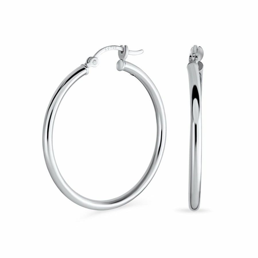 Shop Women Bling Jewelry Hoops Huggies Earrings | Round Tube Thin Hoop Earrings High .925 Sterling Silver 1 5 Inch Dia