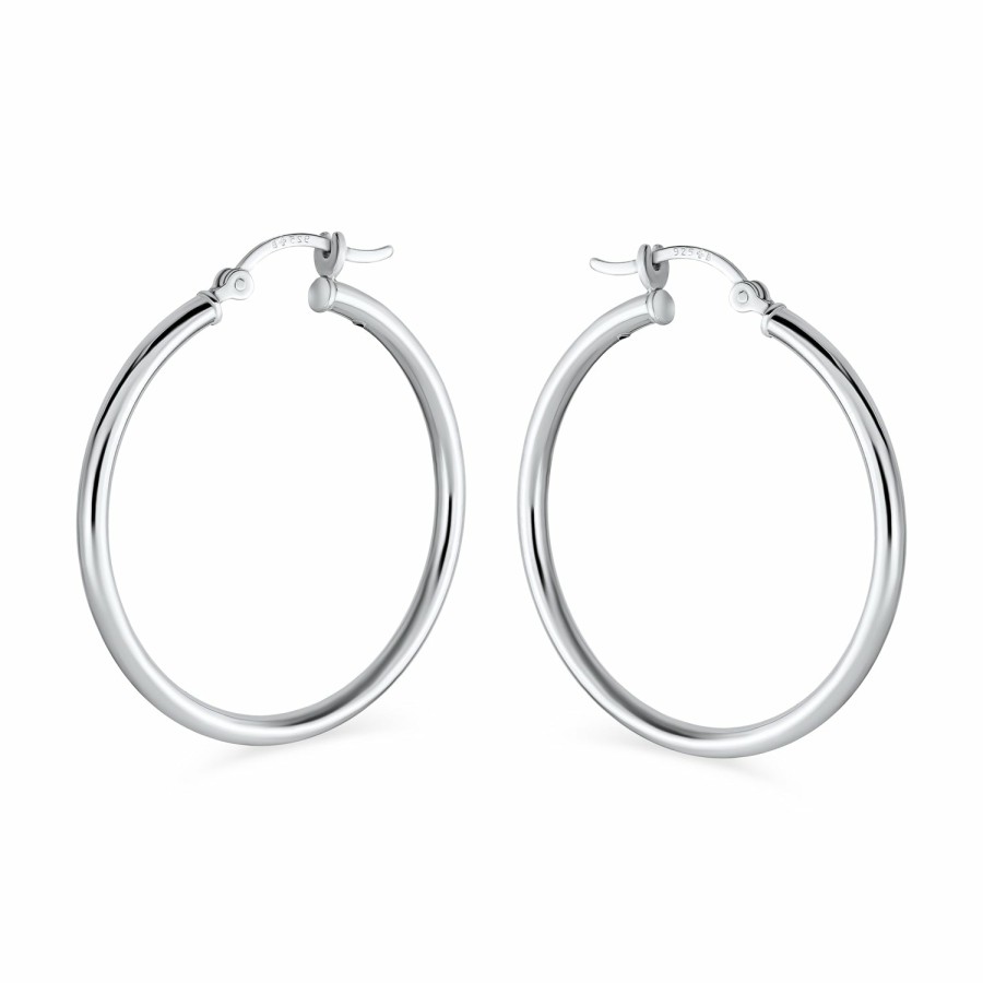 Shop Women Bling Jewelry Hoops Huggies Earrings | Round Tube Thin Hoop Earrings High .925 Sterling Silver 1 5 Inch Dia