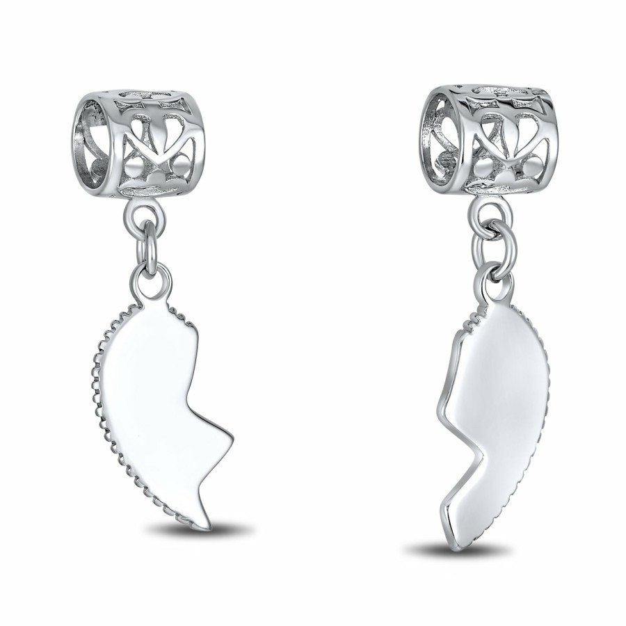 Shop Women Bling Jewelry Engravable Charms | Aunt Niece Puzzle 2Pc Split Heart Dangle Bead Charm Sterling Silver