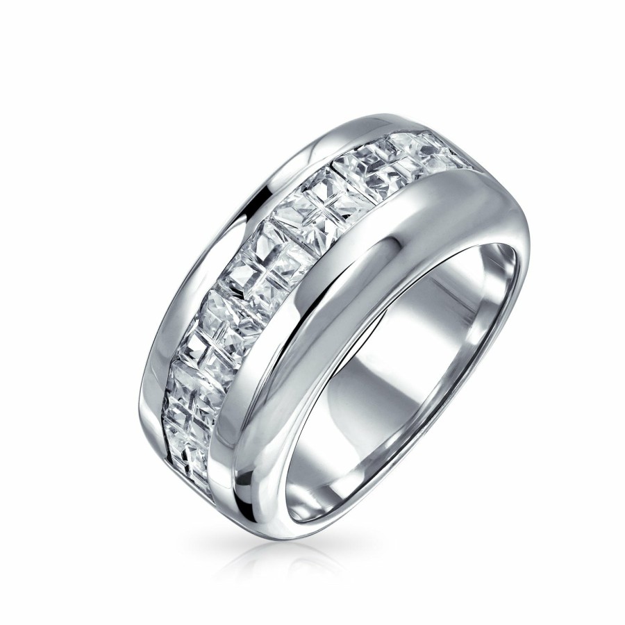 Shop Men Bling Jewelry Mens Rings | Aaa Cz Wide Cubic Zirconia Wedding Band Ring .925Sterling