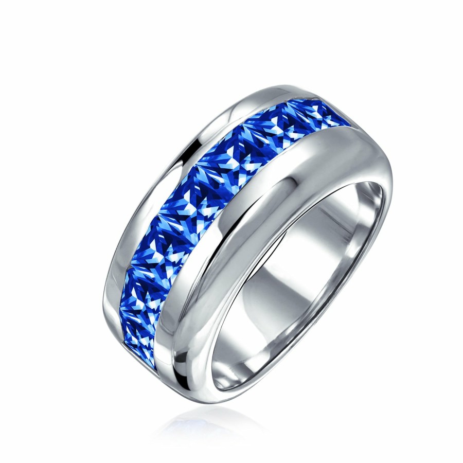 Shop Men Bling Jewelry Mens Rings | Aaa Cz Wide Cubic Zirconia Wedding Band Ring .925Sterling