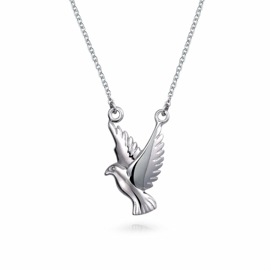 Shop Women Bling Jewelry Delicate Pendant Necklaces | Peace Dove Faith Bird Pendant Necklace .925 Sterling Silver Chain