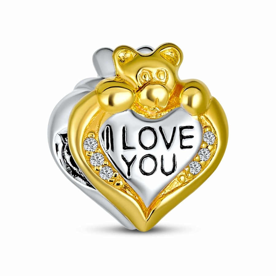 Shop Women Bling Jewelry Love Heart Beads | Heart & Stuffed Elephant Teddy Bear Hug Charm Bead 925 Sterling