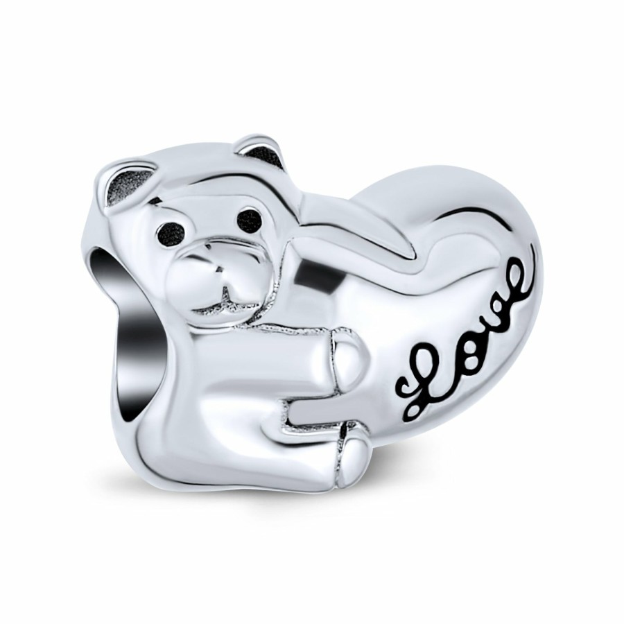 Shop Women Bling Jewelry Love Heart Beads | Heart & Stuffed Elephant Teddy Bear Hug Charm Bead 925 Sterling