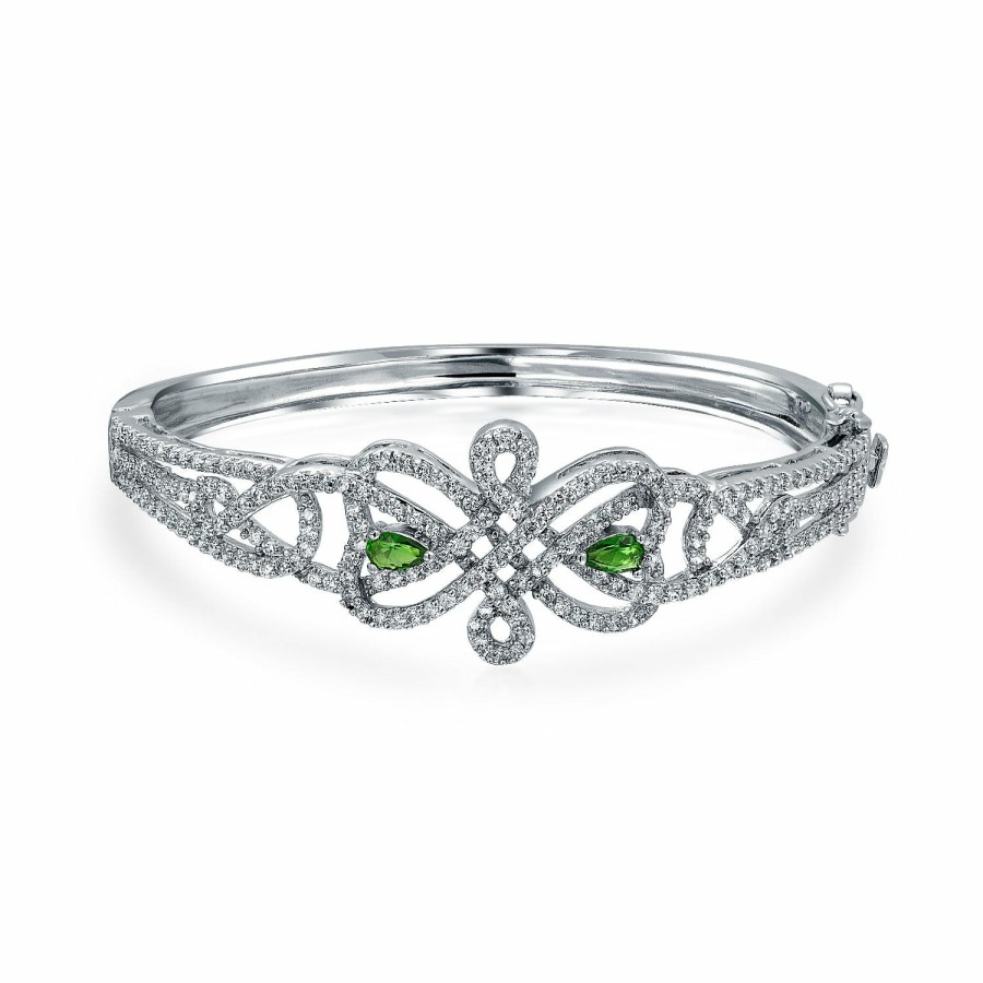 Shop Women Bling Jewelry Cuff Bangle Bracelets | Celtic Love Knot Bangle Bracelet White Pave Green Cz Silver Plated