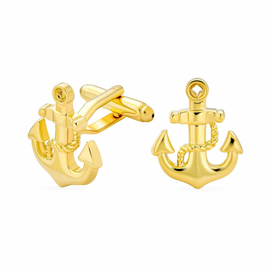 Shop Men Bling Jewelry Cufflinks | Nautical Anchor Rope Boater Sailor Shirt Cufflinks Gold Plated Steel