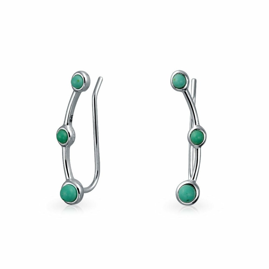 Shop Women Bling Jewelry Ear Cuffs, Cartilage Earrings | Geometric Turquoise Ear Pin Western Earrings Crawlers Sterling Silver