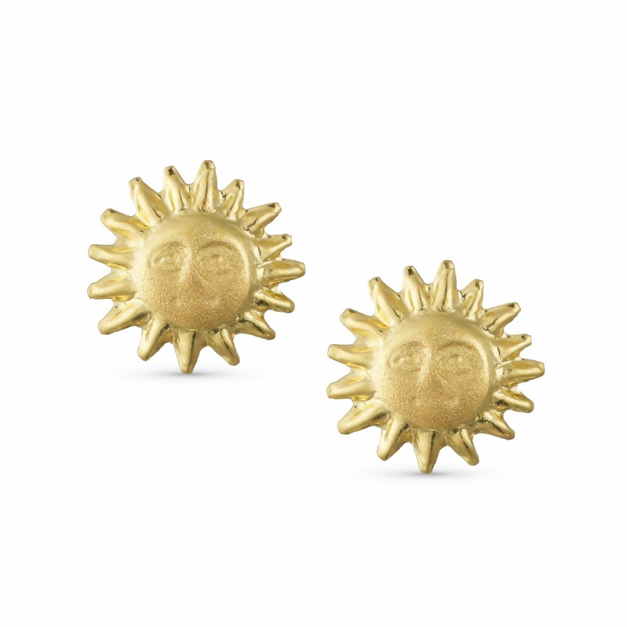 Shop Women Bling Jewelry | Tiny Sunshine Happy Face Sun Stud Earrings Genuine 10K Yellow Gold