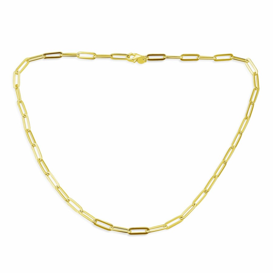 Shop Men Bling Jewelry Mens Necklace Chains | Solid Gold Plated .925 4Mm Paperclip Chain Link Necklace Italy