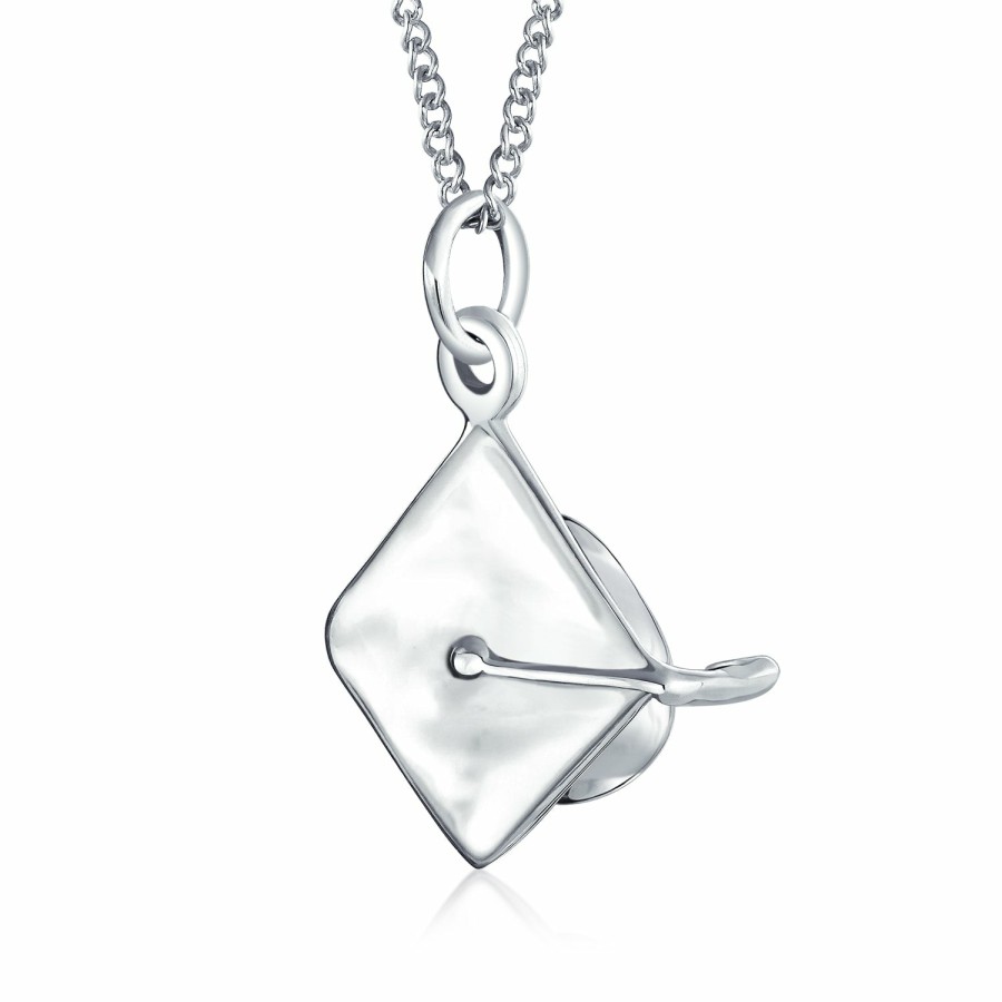 Shop Women Bling Jewelry Pendant Necklaces | Tiny Graduation Cap Hat Engravable Charm Pendant Necklace Sterling Silver