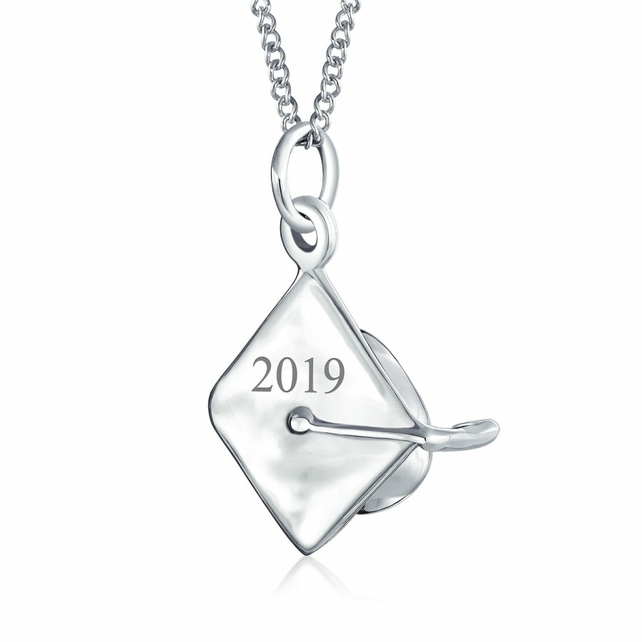 Shop Women Bling Jewelry Pendant Necklaces | Tiny Graduation Cap Hat Engravable Charm Pendant Necklace Sterling Silver