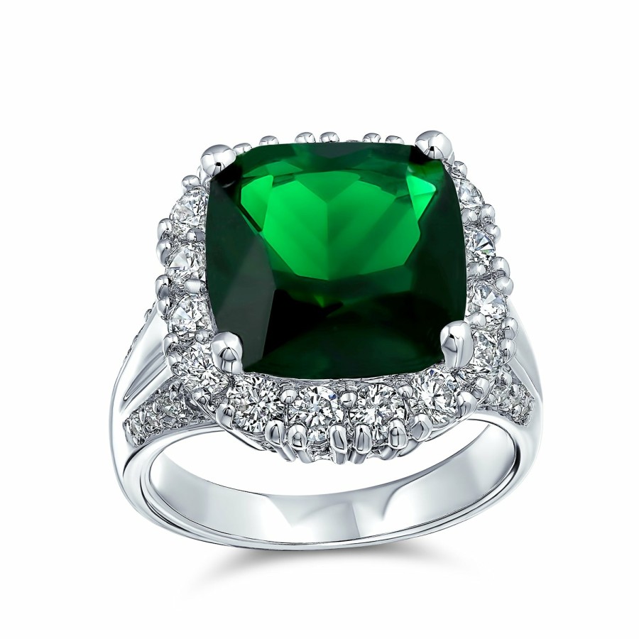 Shop Women Bling Jewelry Statement Cocktail Rings | 7Ct Solitaire Cz Imitation Emerald Statement Ring Silver Plated Green