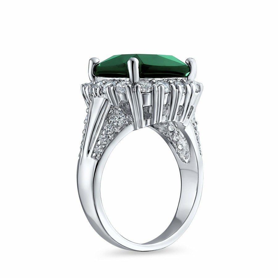 Shop Women Bling Jewelry Statement Cocktail Rings | 7Ct Solitaire Cz Imitation Emerald Statement Ring Silver Plated Green