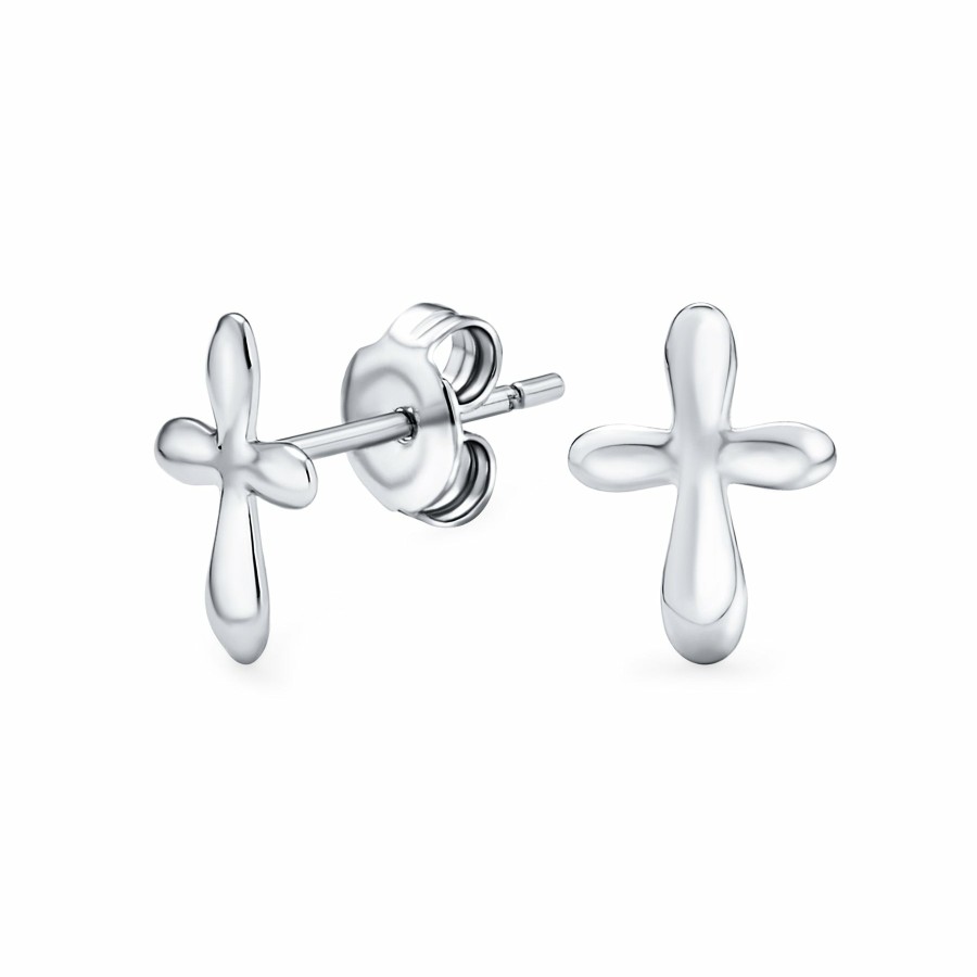 Shop Women Bling Jewelry Stud Earrings | Simple Fleur De Lis Cross Stud Earrings Religious Jewelry .925 Sterling